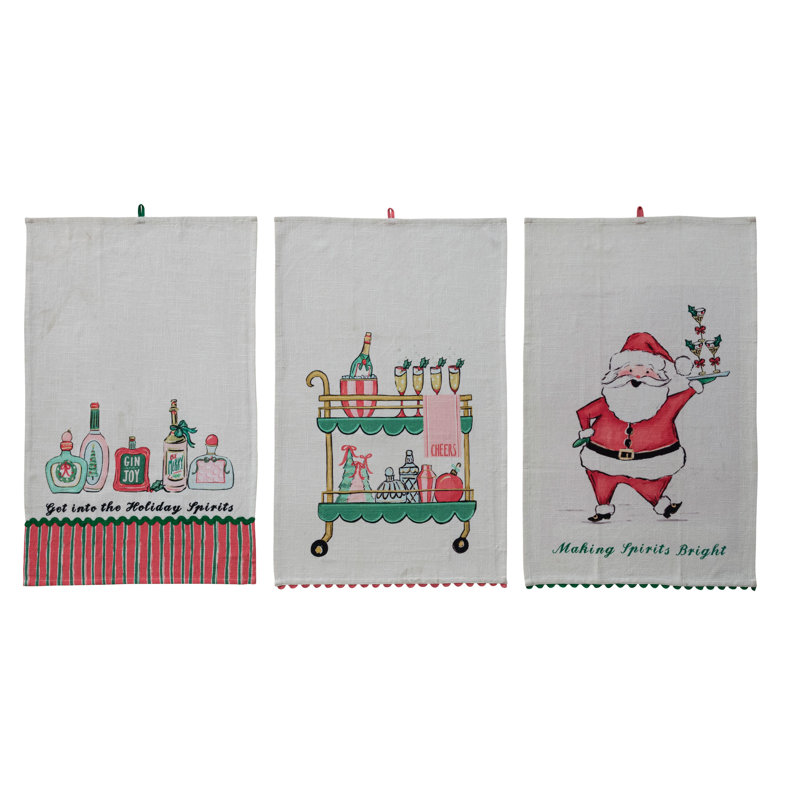 Serviette de thé en coton avec image de cocktail des Fêtes