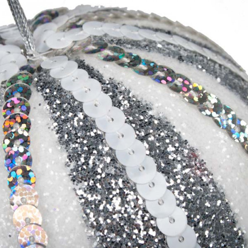 10cm Bauble, White and Silver