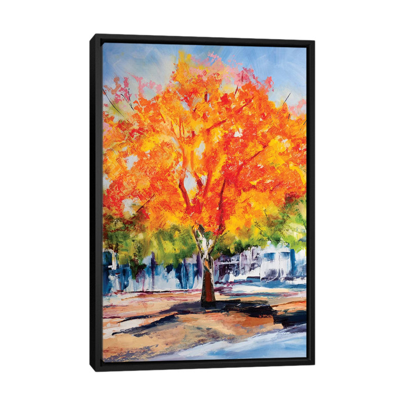 « automne feuillage », impression sur toile, H 26 po x l 18 po x P 1,5 po, Toile avec cadre noir, Pas de tapis