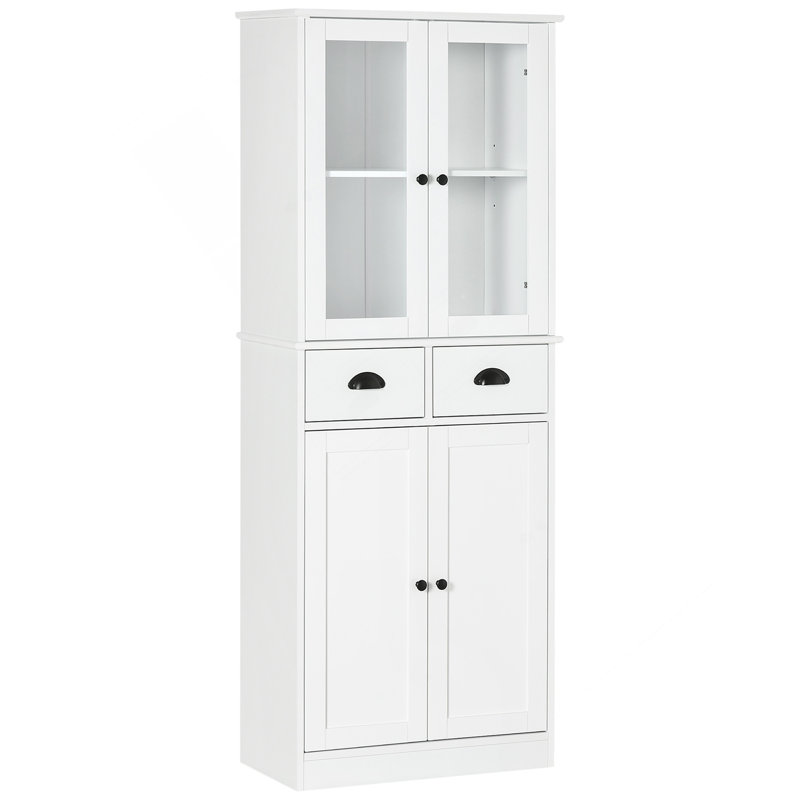 Armoire de rangement autoportante de style traditionnel de 61 po avec portes à fermeture douce, tablettes réglables et 2 tiroirs HOMcom, blanc, pour le salon, la salle à manger, blanc