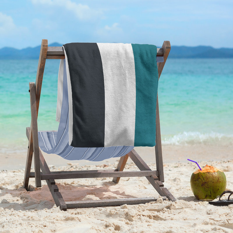 Cotton Blend Beach Towel, Black/White/Blue