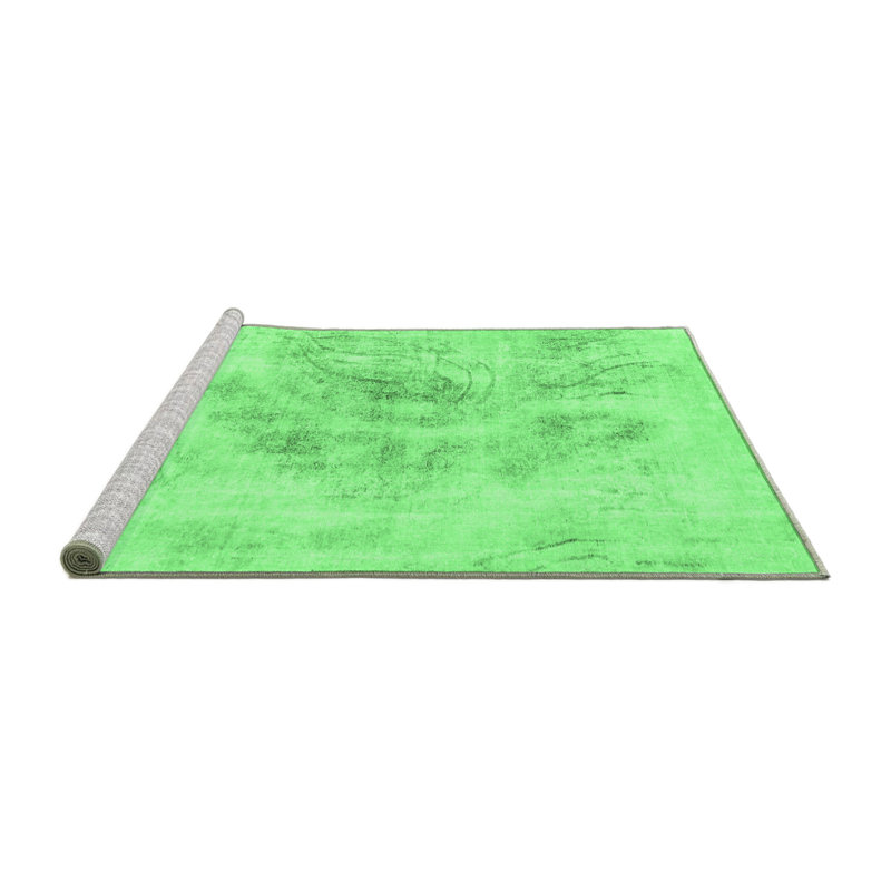 Tapis abstrait vert émeraude 829 lavable à la machine, Rond 7 pi