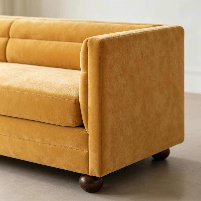 Canapé 3 places moderne avec revêtement en chenille et dos de chameau, Yellow Chenille