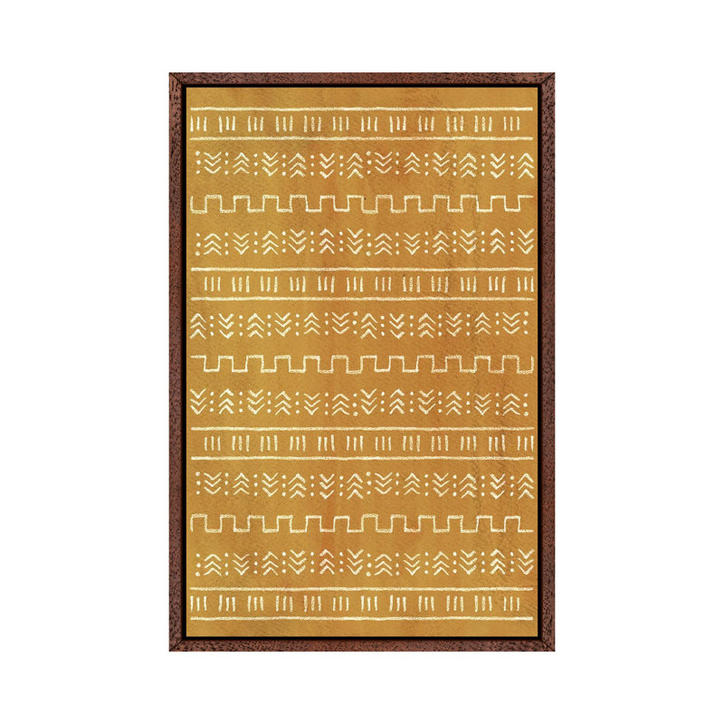 Rust Mustard Aztec Pattern by Whales Way - Painting on Canvas, 66.04cm H x 45.72cm W x 3.81cm D, Classic Brown Wood Framed