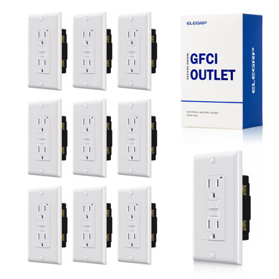 Autotest de la prise de courant GFCI, prise murale 15 ampères inviolable 125 V, avec plaque murale brillante, homologué UL, 10 pièces