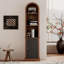 Grande bibliothèque de coin arquée avec porte à volet, vitrine d'angle étroite en bois, support de rangement sur pied pour le salon, la chambre à coucher et les petits espaces