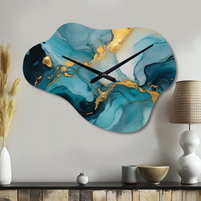 Horloge murale en métal turquoise or infusé II