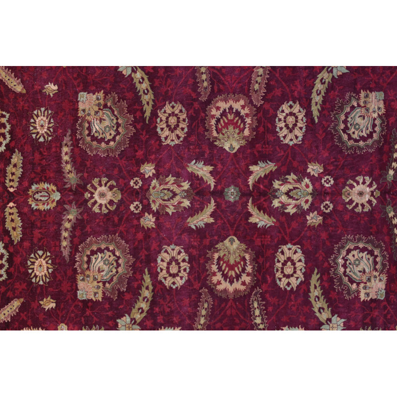 One-of-a-Kind Oriental Hand-Knotted Wool Burgundy/Gold/Teal Area Rug