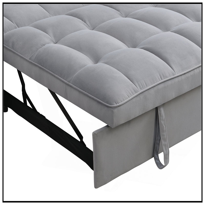 Canapé-lit en velours avec futon et causeuse, Gris clair