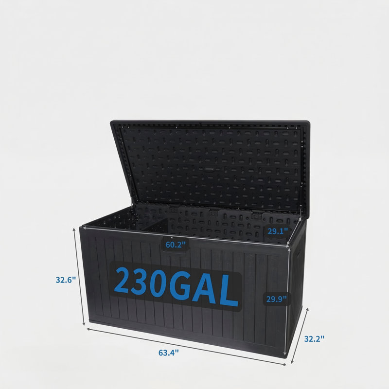 230 Gallon Resin Outdoor Deck Box Water-Resistant, Extra Large Patio Storage Container with Lockable Compartments for Patio Furniture Cushions, Pool Accessories, Garden Tools