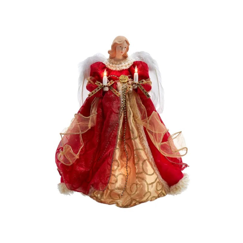 Ce sommet de sapin ange rouge et doré 14 lumières UL de 14 po de Kurt Adler
