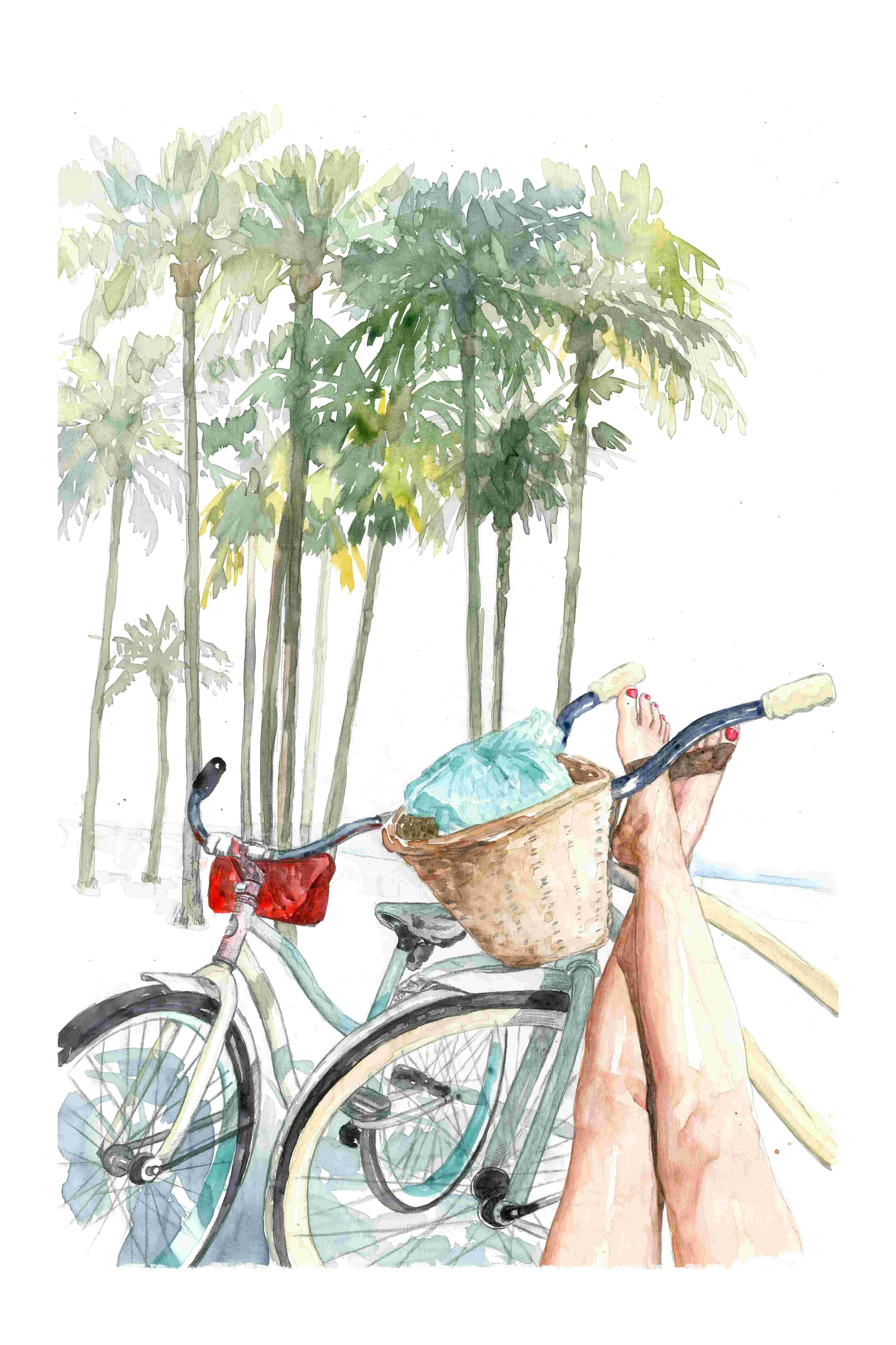 Bay Isle Home™ Vacation Bikes and Palm Tree Relaxing - Wrapped Canvas ...