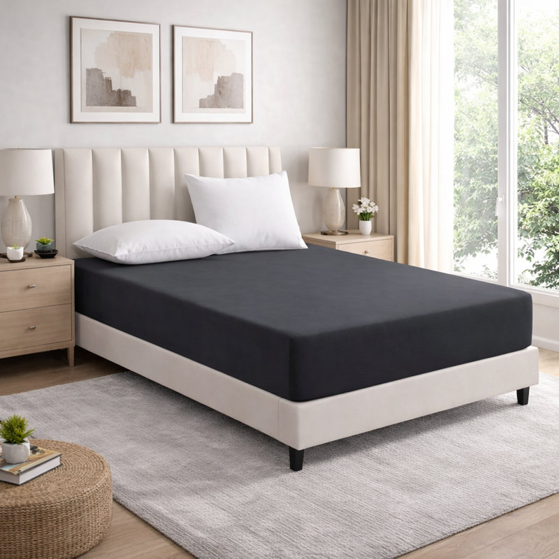 Super Premium Microfiber 25 cm Plain Fitted Sheet Bedroom, Children room, gust room, Black, Double (4'6)