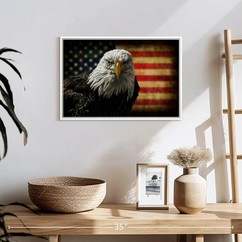 Aigle et drapeau de l'Amérique, Cadre flottant blanc, 19 po x 13 po