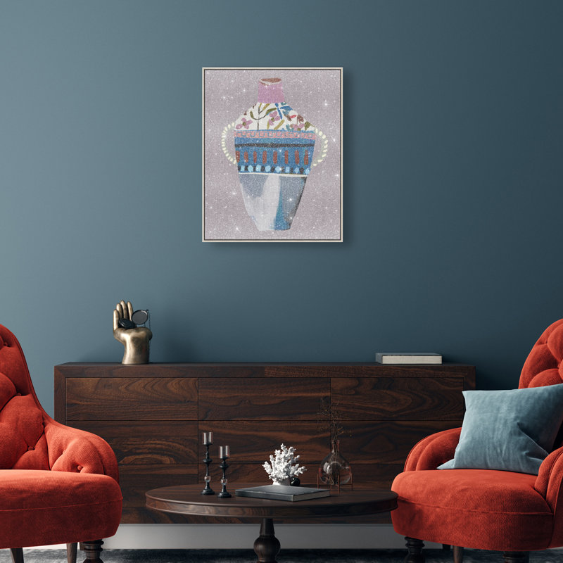 Floral Amphora Print by Oliver Gal, 46"H x 37"W, Silver Floater Frame