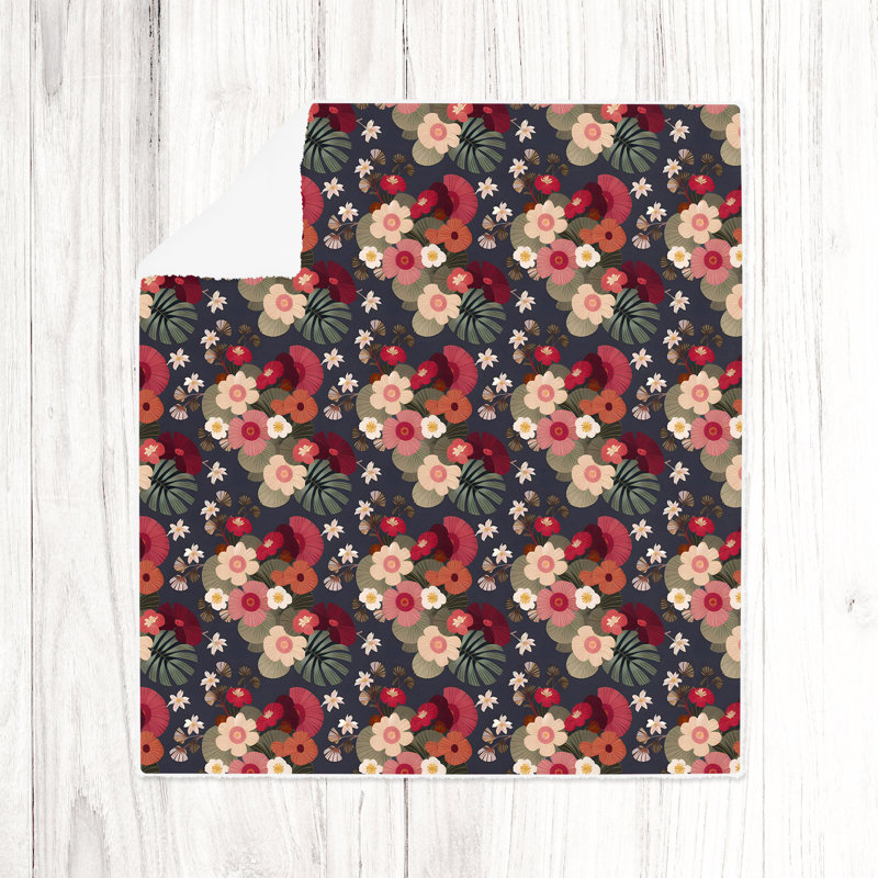 Throw Blanket, 68" W x 80" L, Floral/Abstract, Red/Gray