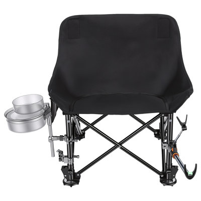 Folding Fishing Chair With Complete Accessories, Portable Camping Chair For Outdoor Fishing, 220Lbs Load-Bearing, Non-Slip All-Terrain Design With Storage Bags (Black)