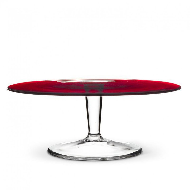 Assiette à gâteau rouge avec piédestal transparent