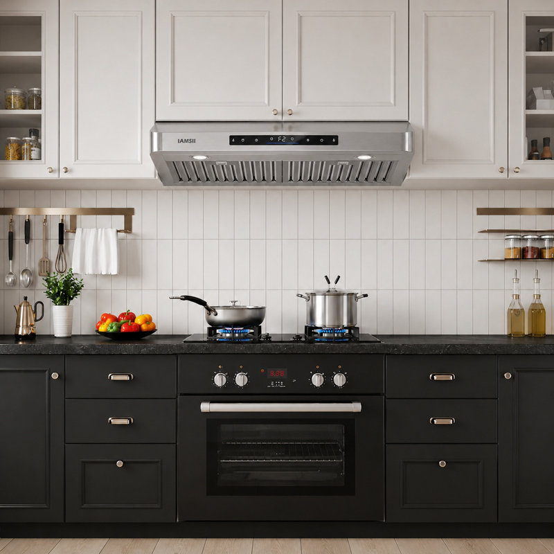 Hotte sous un meuble de 36 pouces Brano 900 CFM, hotte de cuisine à conduit avec télécommande et contrôle des mouvements, évent en acier inoxydable à 3 voies, fonctionnement silencieux 65 dB