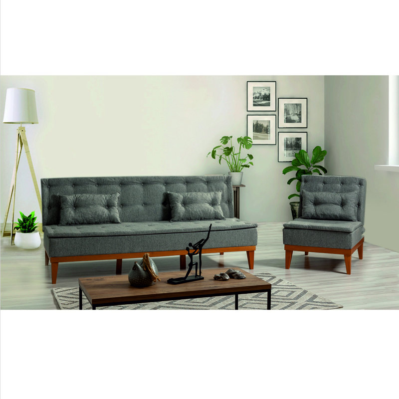 Ensemble de salon inclinable 2 pièces Auer, 100 % lin gris foncé