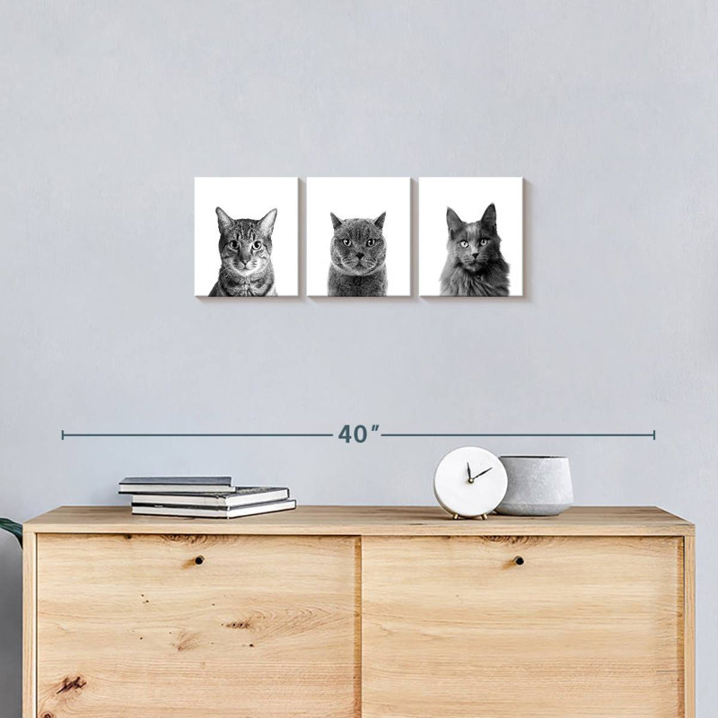 Trois chats, reproduction sur toile, H 8 po x l 26 po x P 1 po