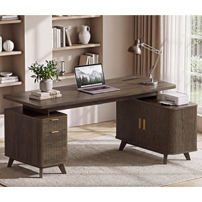 63" L-Shaped Executive Desk with Storage, Farmhouse Corner Desk