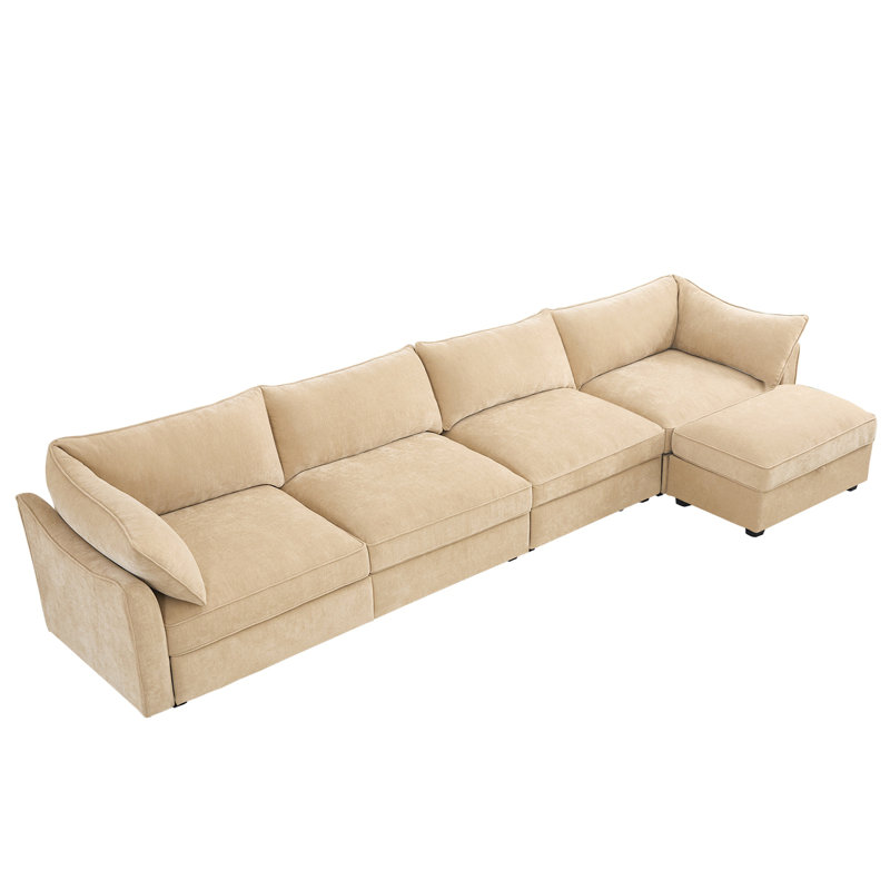 Chenille Sectional Sofa Couch, Wheat Chenille