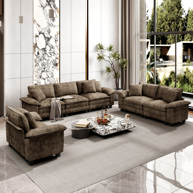 Ensemble de canapé modulaire rembourré 3 pièces, ensemble de canapé surdimensionné avec canapé, causeuse et fauteuil