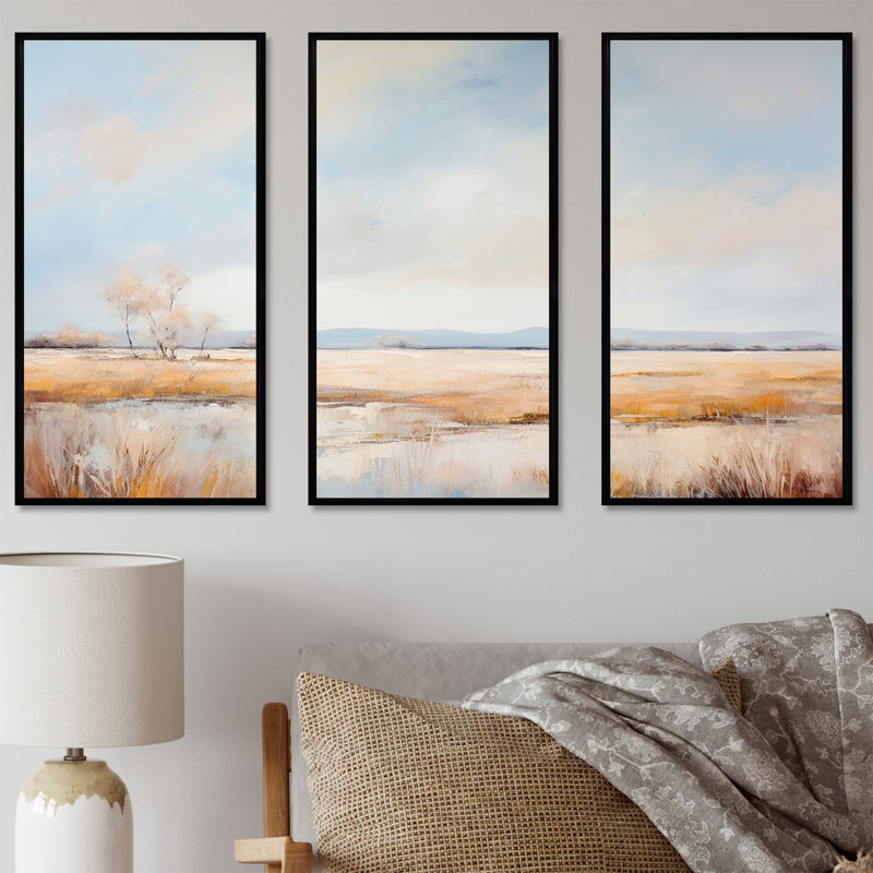 Ensemble d'art mural sur toile Pairies, Cadre flottant noir, H 32 po x l 48 po x P 1 po