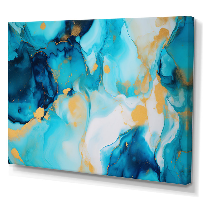 Turquoise luxueux, art fluide abstrait sur toile, Toile tendue, H 30 po x l 40 po x P 1,5 po