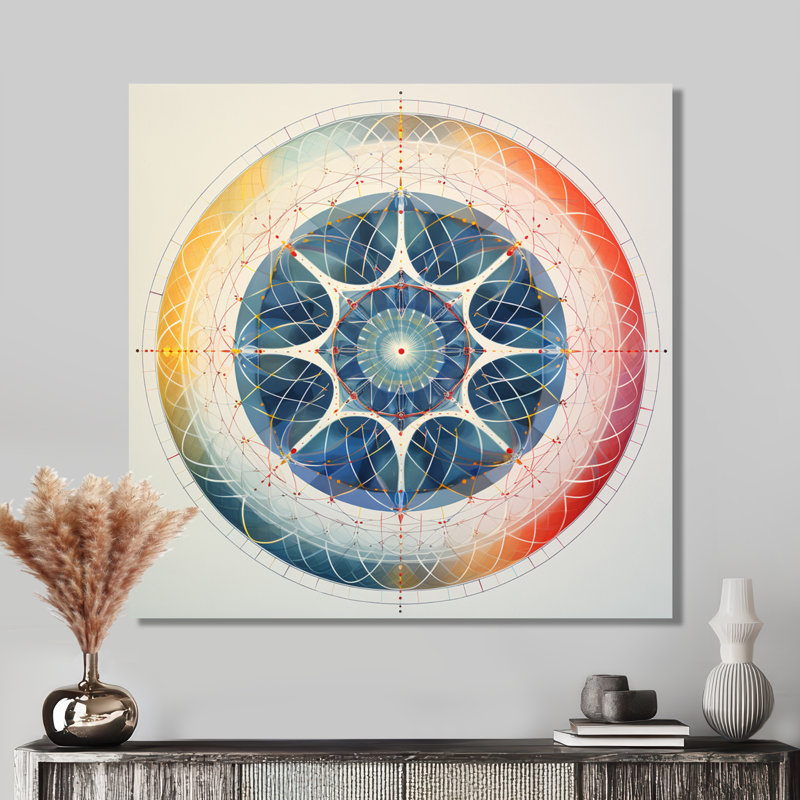 Étoile bleue rétro rétro - art mural mandala boho, Toile tendue, H 16 po x l 16 po x P 1 po