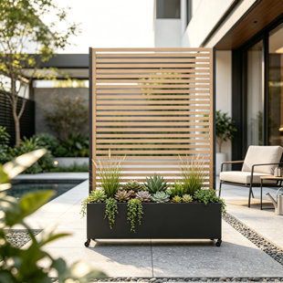 Outdoor Patio Metal Planter Box with Trellis, wheels