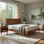 Ozzy California King Bed With Panel Design, Natural Brown Acacia Wood-121481549