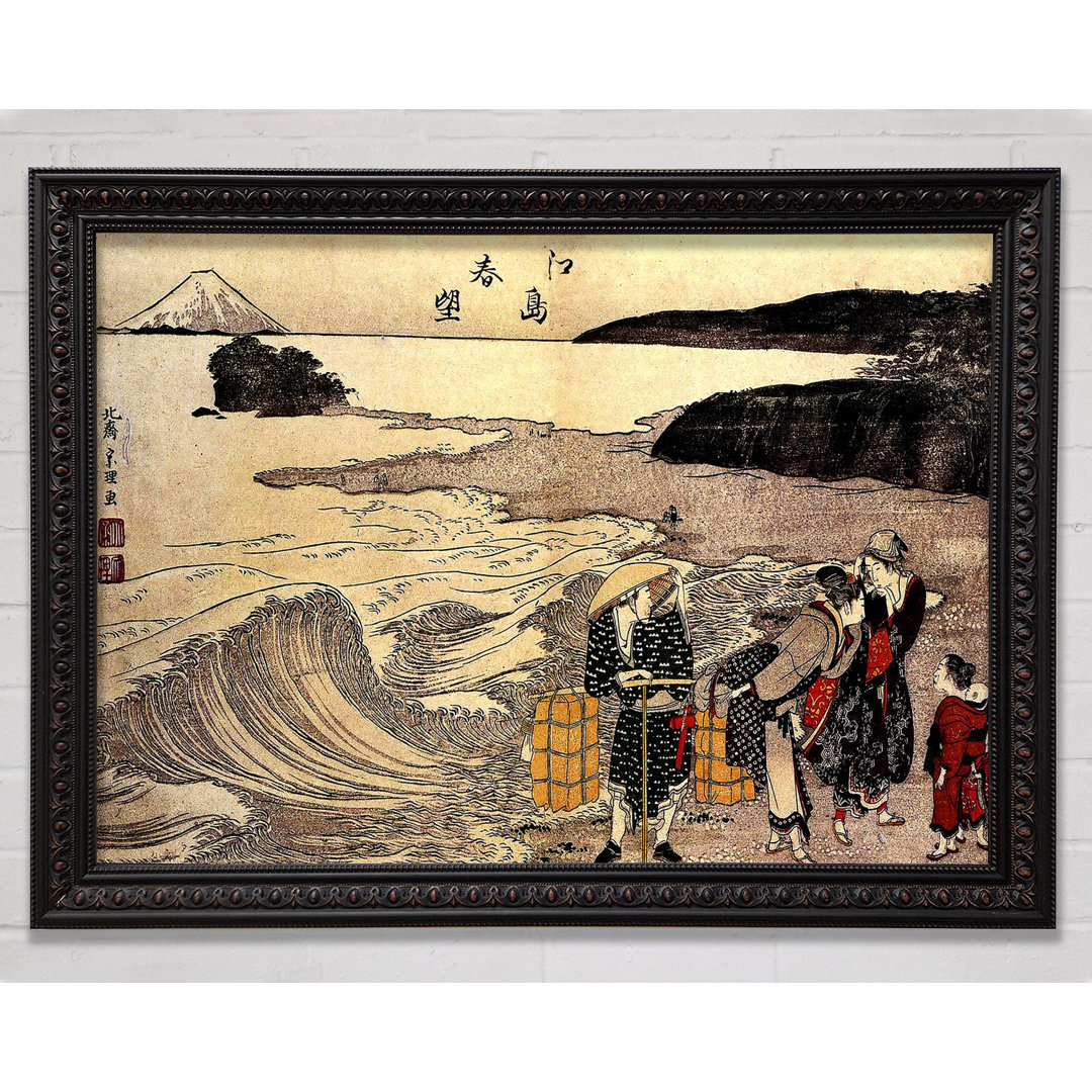 Frauen am Strand von Enoshima von Katsushika Hokusai - Einzelbildrahmen Druck