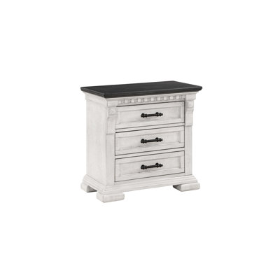 Table de chevet à 3 tiroirs blanc antique pour chambre à coucher
