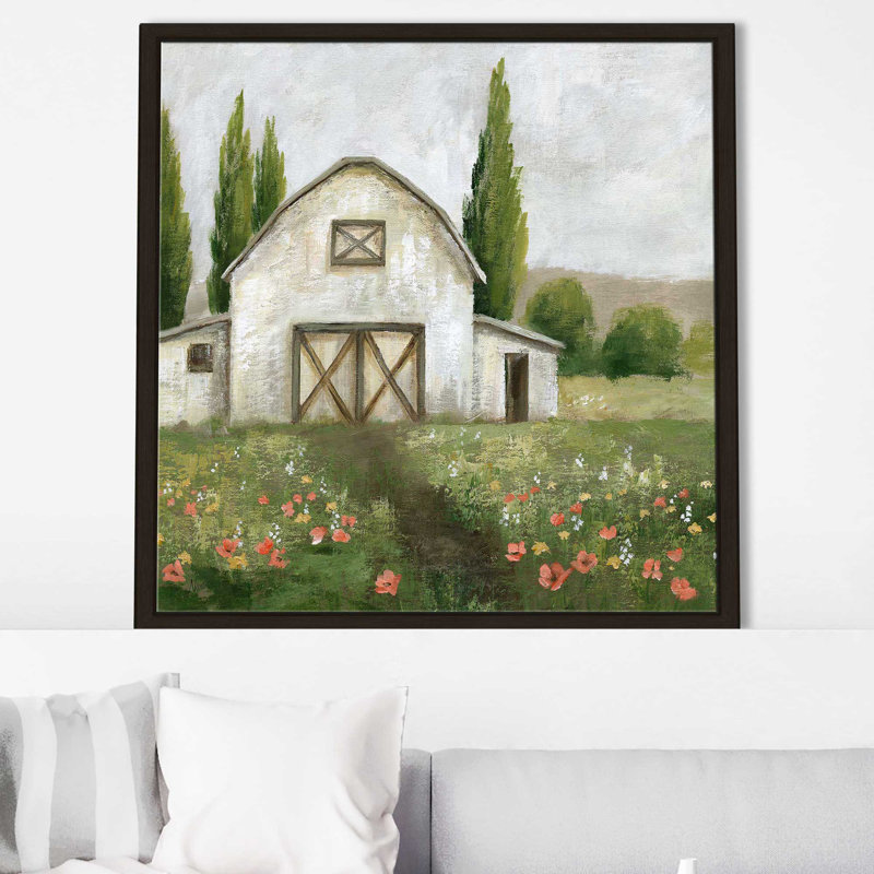 Country Barn I par Nan - Peinture, Cadre flottant espresso, H 27,5 po x l 27,5 po x P 2 po