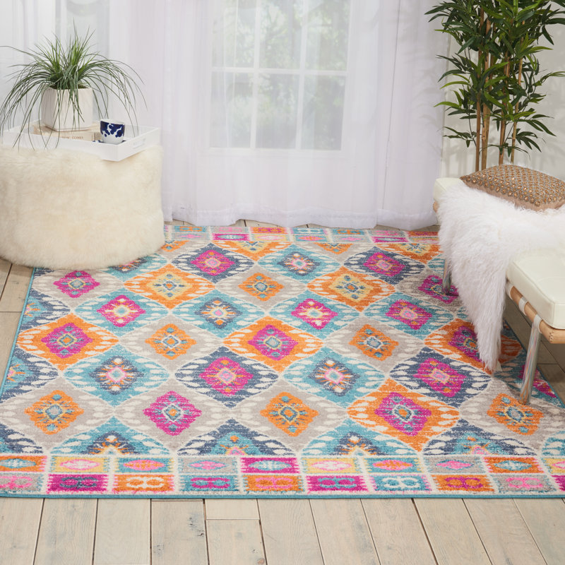 Geomar Blue/Yellow/Pink Rug, Rectangle 160 x 221cm