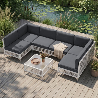 6 - Person Premium Patio Wicker Sectional Seating Group with Cushions