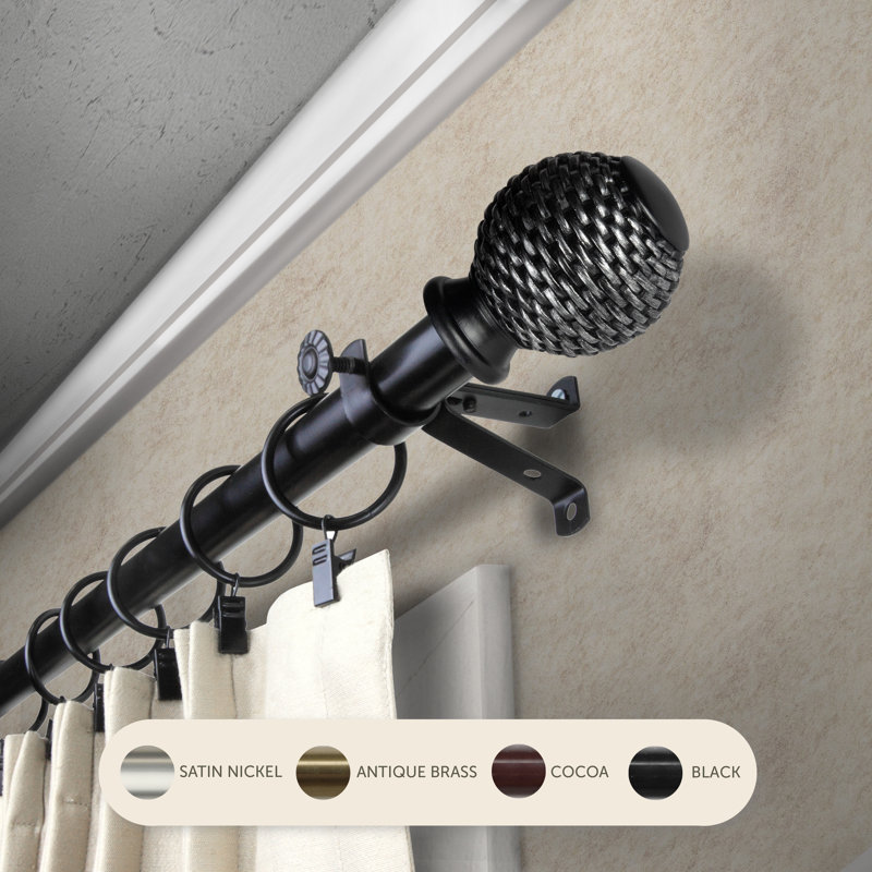 Adjustable Single Curtain Rod, 28" – 48", Black