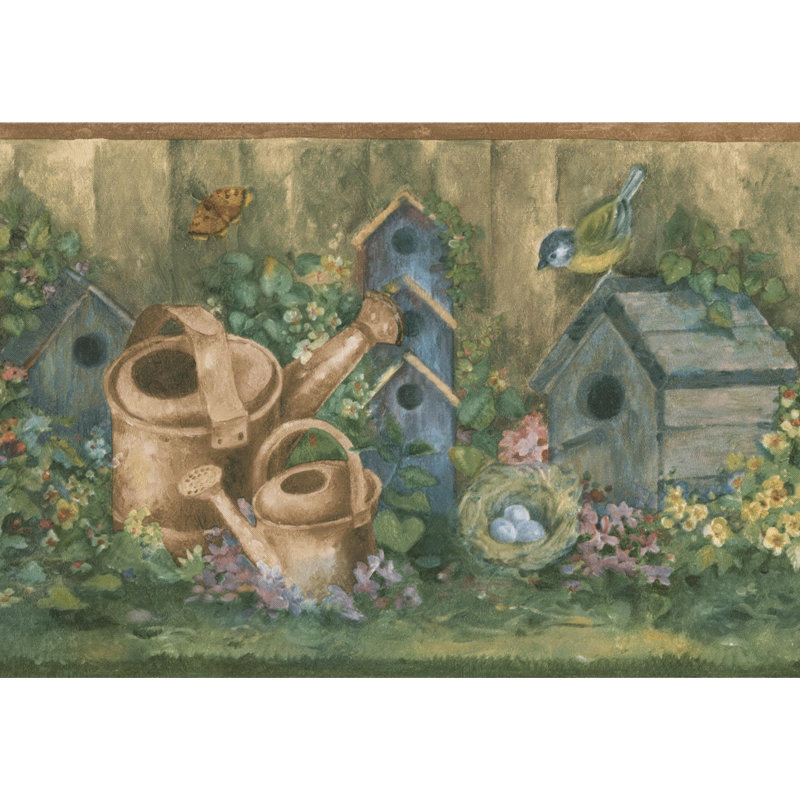 Bordure de papier peint à motif de nid d'oiseaux L 15 pi x l 7 po Priston Birdhouse