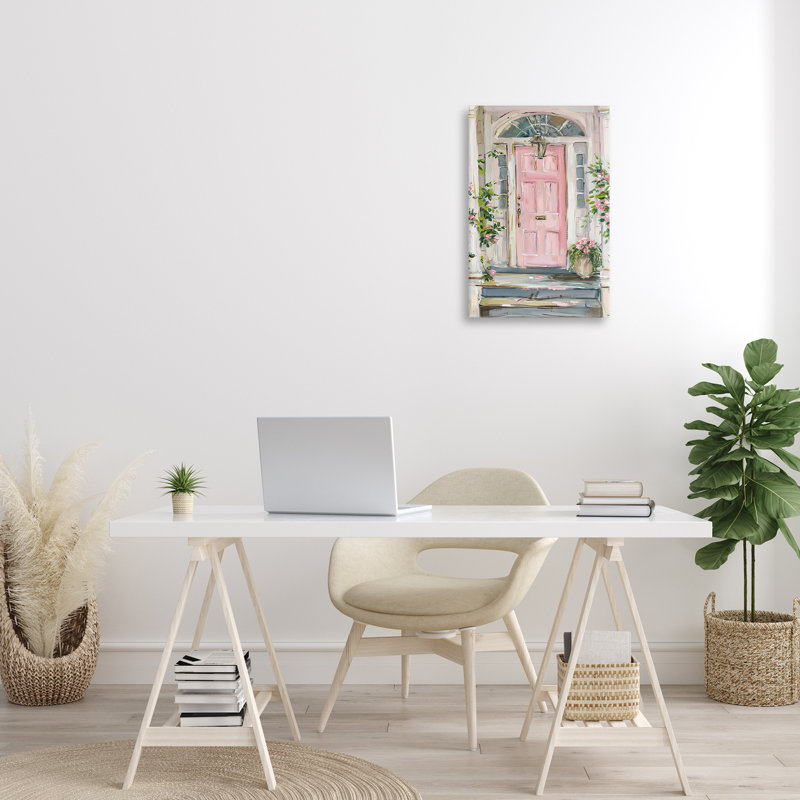 «Pink Door Welcome», art mural par Petal Prints Design, H 24 po x l 16 po