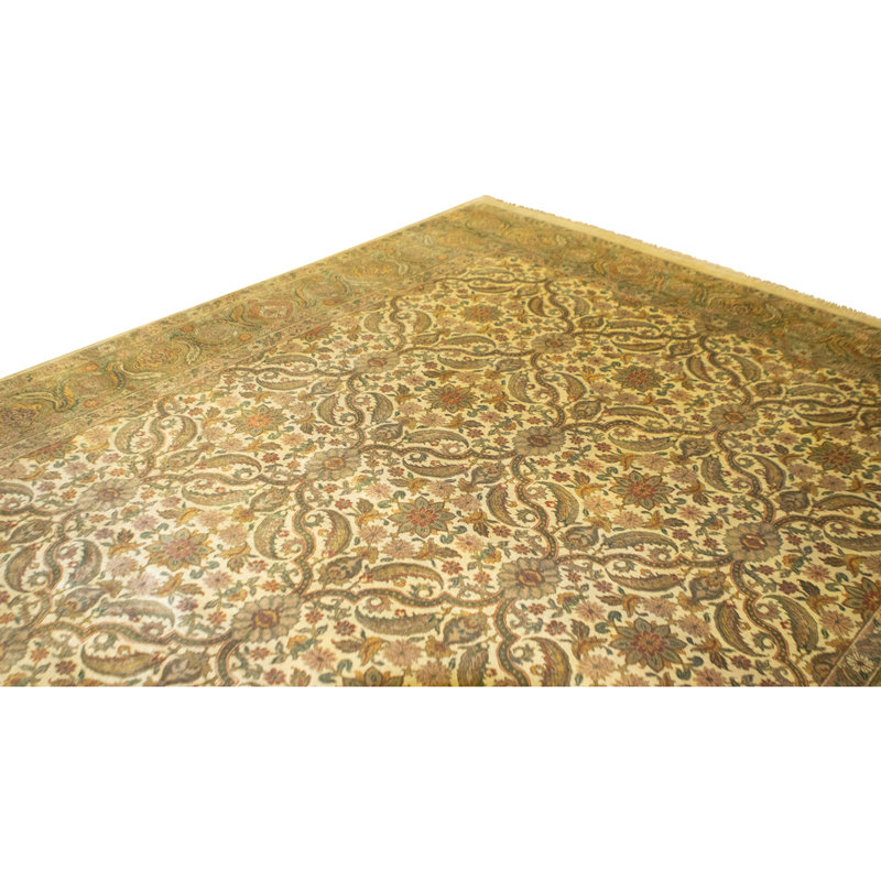 Hand Knotted Wool Area Rug in Gold And Green