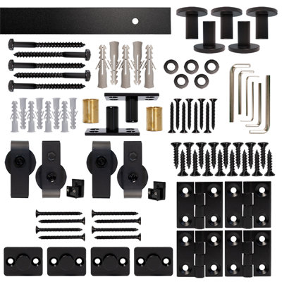 Black Metal Single Door Barn Door Hardware Kit Standard Single