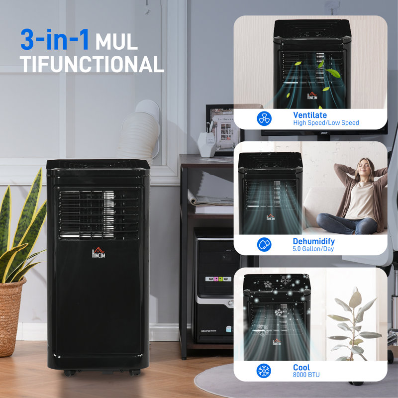 HomCom 8000 BTU Portable Air Conditioner for 344 Square Feet with Remote Included