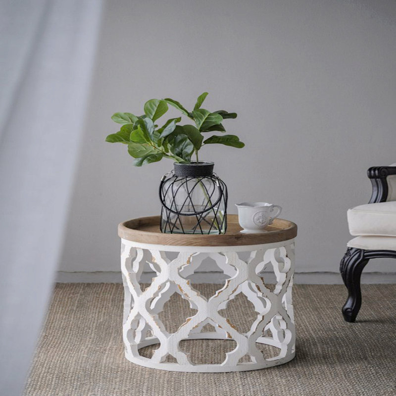 Grande table d'appoint 23 po blanche vieillie