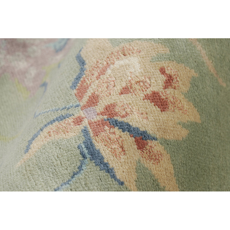 Rug & Kilim’S Chinese Art Deco Style Floral Rug In Green And Blue, Rectangle 7'11" x 10'1"