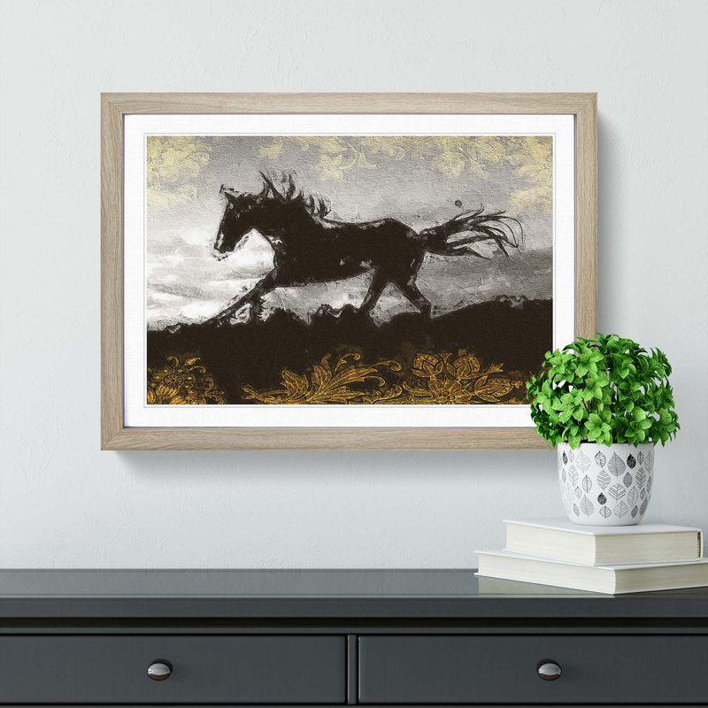 Galloping Horse in Abstract - Framed Print, Oak Framed, 27cm H x 36cm W x 2cm D