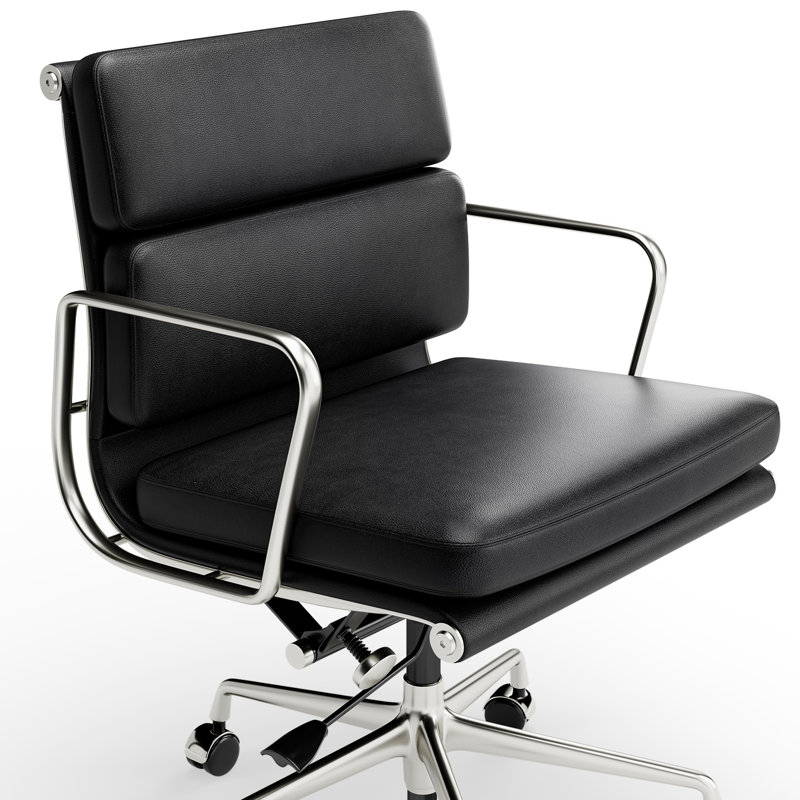 Genuine Leather Office Chair, Conference Chair With Ergonomic Lumbar Back Support, Black