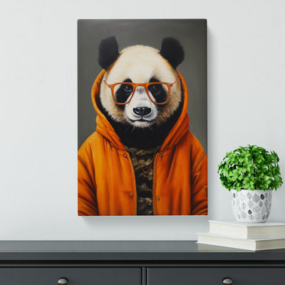 Panda With Glasses Painting - Wrapped Canvas