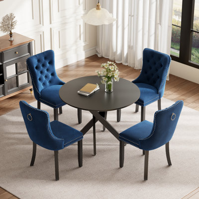 Round Wood Dining Set with Tufted Dining Chair